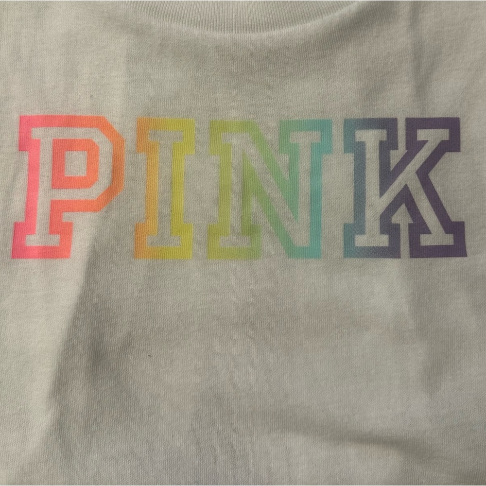 Victoria’s Secret Pink Tank Top | White, Rainbow Print | NWOT. XS.